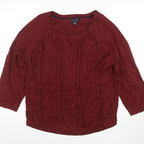 Tommy Hilfiger Women Burgundy M Cable-Knit Crew Neck Jumper