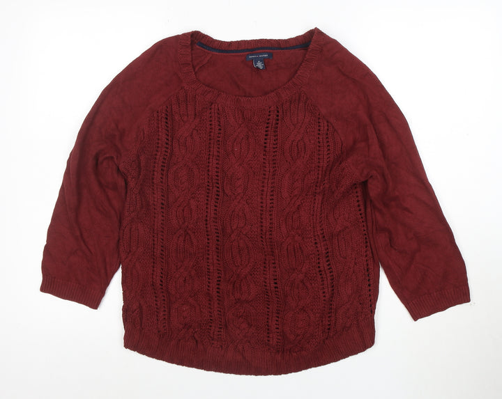 Tommy Hilfiger Women Burgundy M Cable-Knit Crew Neck Jumper