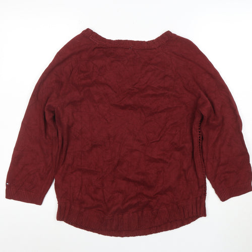 Tommy Hilfiger Women Burgundy M Cable-Knit Crew Neck Jumper