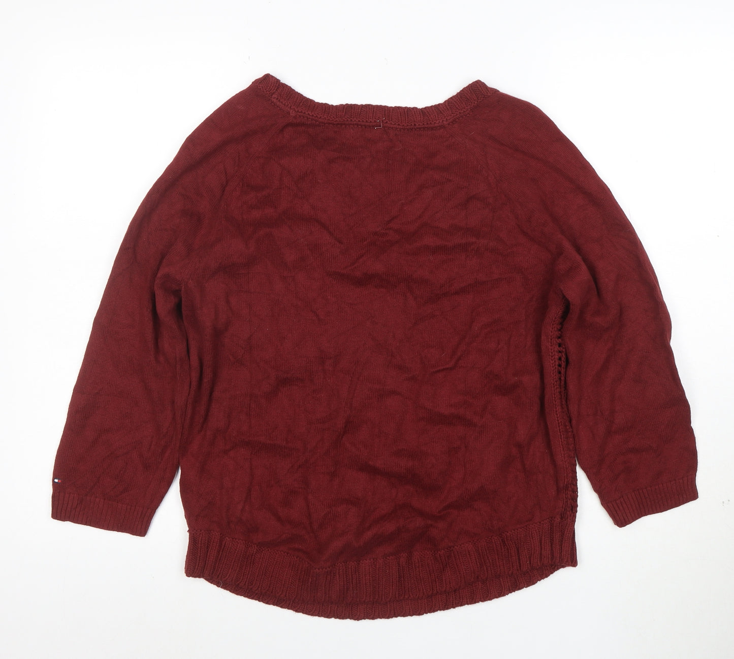Tommy Hilfiger Women Burgundy M Cable-Knit Crew Neck Jumper