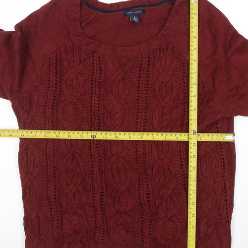 Tommy Hilfiger Women Burgundy M Cable-Knit Crew Neck Jumper