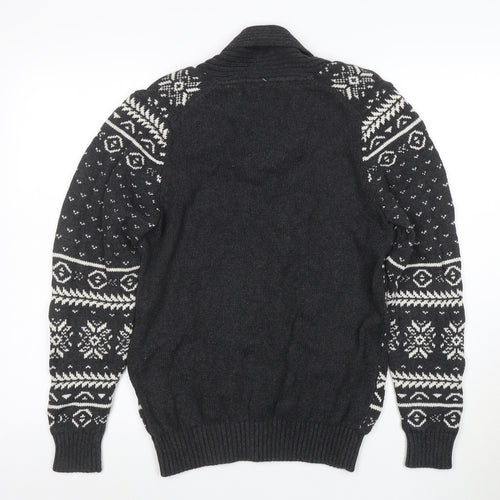 Haggar Men's Grey Fair Isle Shawl Neck Cotton Jumper Size M