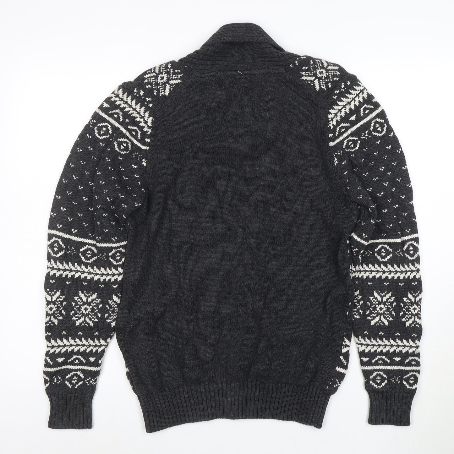 Haggar Men's Grey Fair Isle Shawl Neck Cotton Jumper Size M
