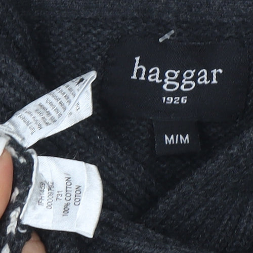Haggar Men's Grey Fair Isle Shawl Neck Cotton Jumper Size M