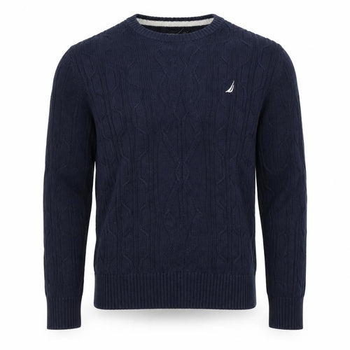 Nautica Men's Blue Cotton Cable-Knit Crew Neck Jumper Size L