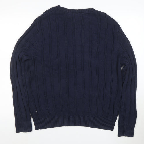 Nautica Men's Blue Cotton Cable-Knit Crew Neck Jumper Size L