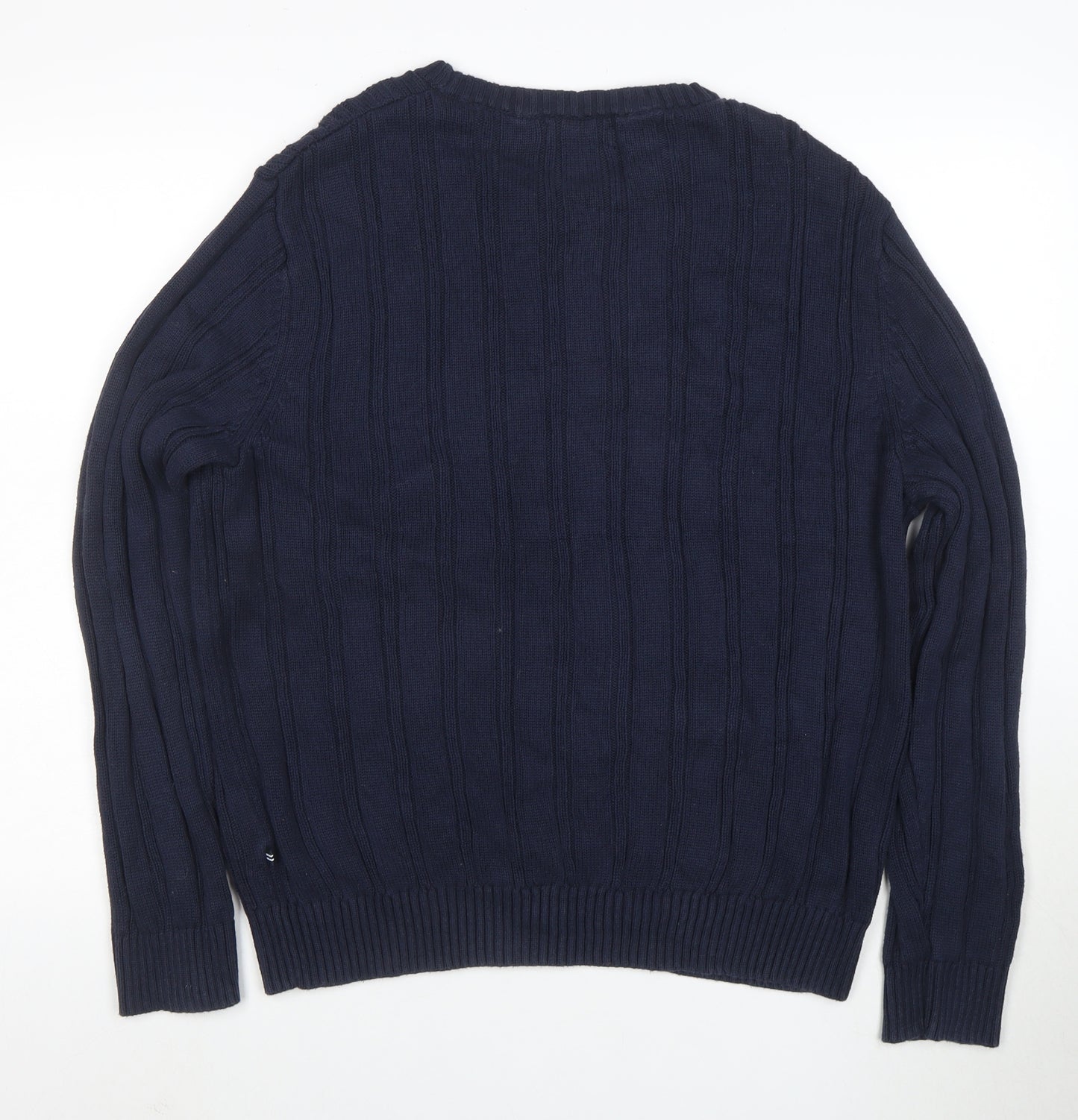 Nautica Men's Blue Cotton Cable-Knit Crew Neck Jumper Size L