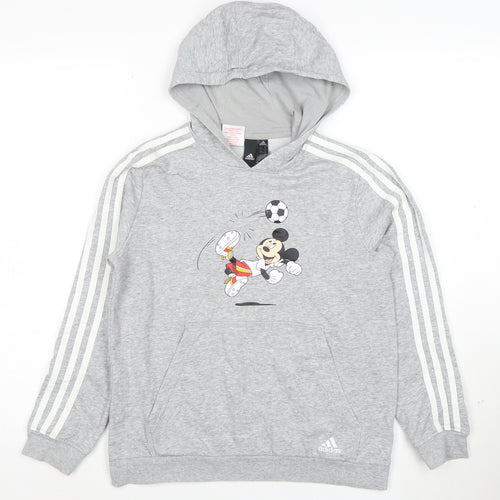 Adidas Boys Grey Mickey Mouse Pullover Hoodie Size 11-12 Years