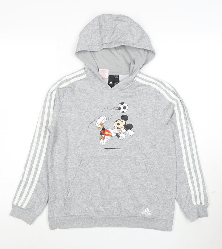 Adidas Boys Grey Mickey Mouse Pullover Hoodie Size 11-12 Years