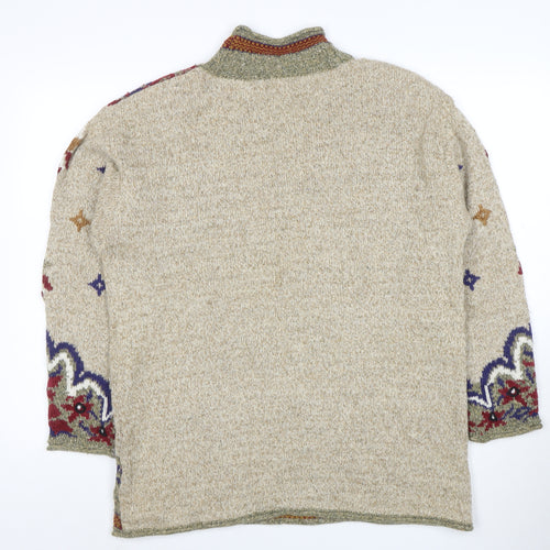 Lizsport Women's Beige Roll Neck Bohemian Wool Blend Jumper M