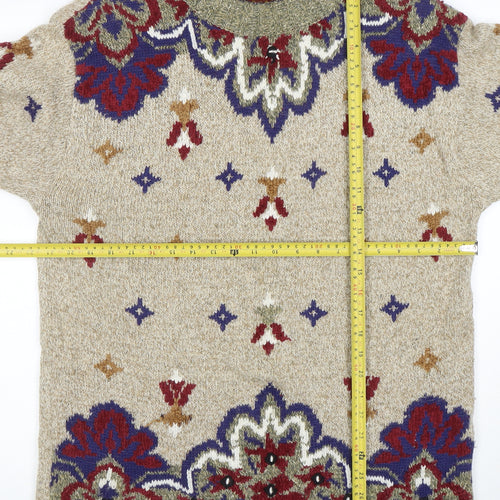 Lizsport Women's Beige Roll Neck Bohemian Wool Blend Jumper M