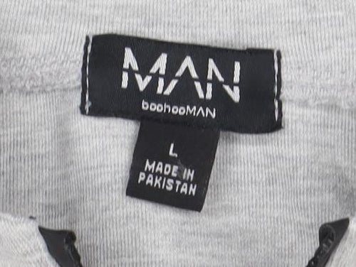 boohooMAN Men's Grey Full Zip Hoodie Size L Lightweight Hooded Sweatshirt