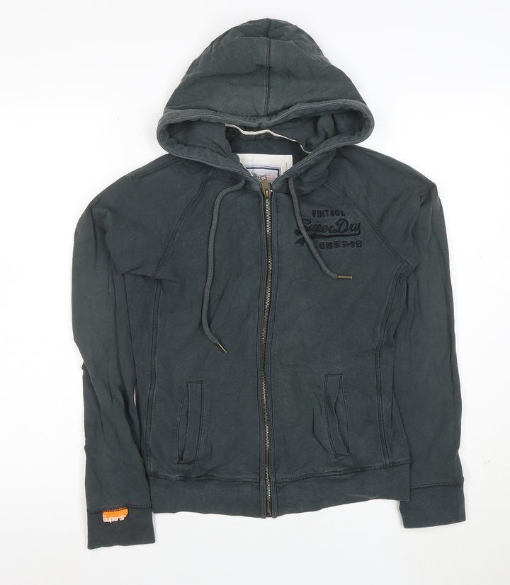 Superdry Womens Black Small Full Zip Hoodie Cotton Blend