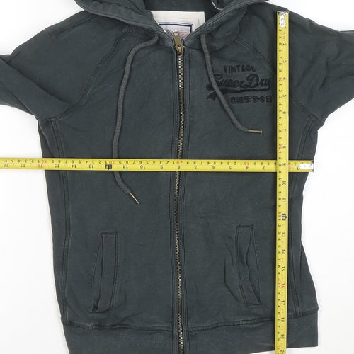 Superdry Womens Black Small Full Zip Hoodie Cotton Blend
