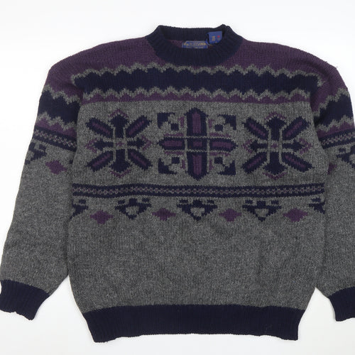 Wm Fleishman Mens Grey Fair Isle Wool Chunky Knit XL Jumper