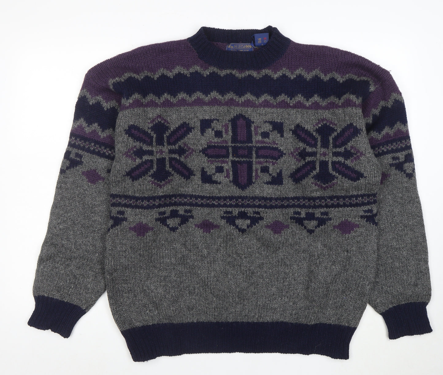 Wm Fleishman Mens Grey Fair Isle Wool Chunky Knit XL Jumper