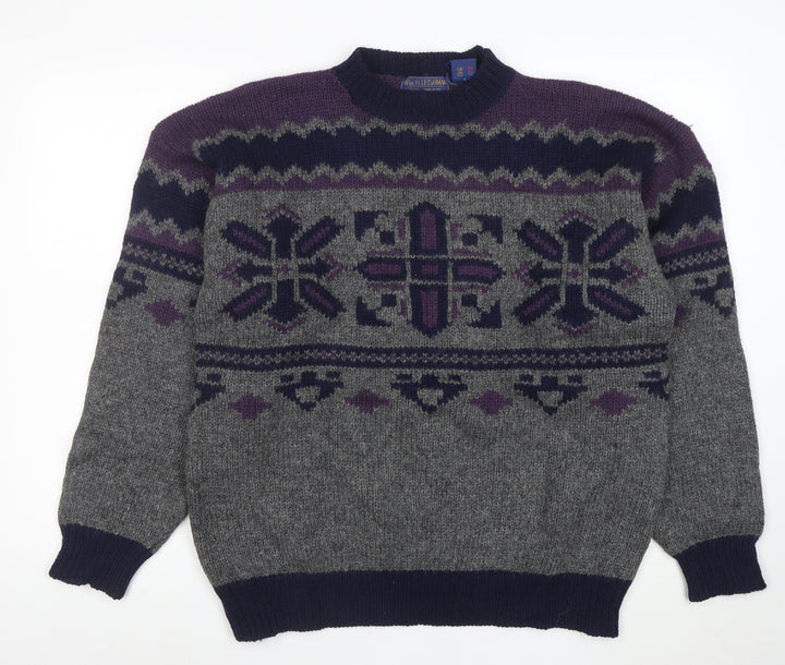 Wm Fleishman Mens Grey Fair Isle Wool Chunky Knit XL Jumper