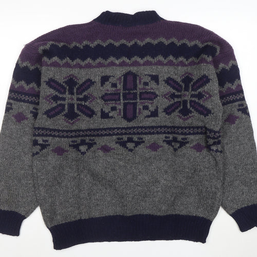 Wm Fleishman Mens Grey Fair Isle Wool Chunky Knit XL Jumper