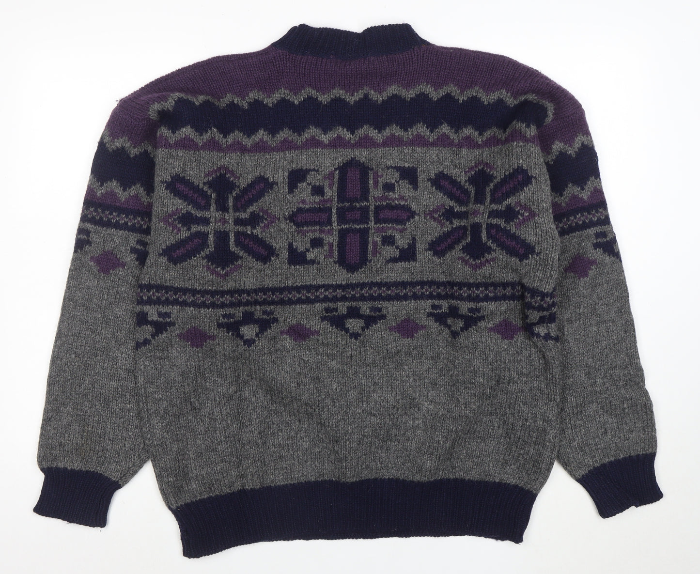Wm Fleishman Mens Grey Fair Isle Wool Chunky Knit XL Jumper