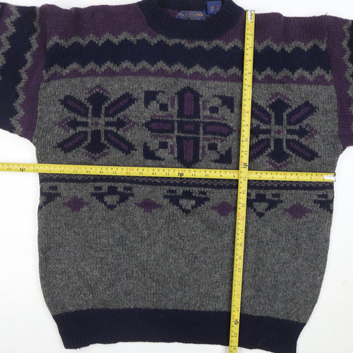 Wm Fleishman Mens Grey Fair Isle Wool Chunky Knit XL Jumper