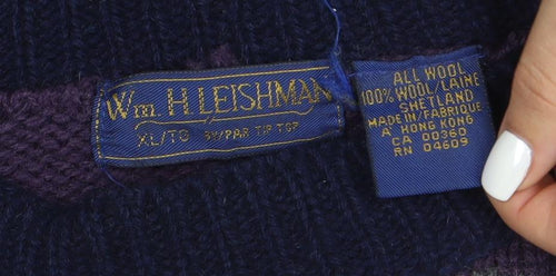 Wm Fleishman Mens Grey Fair Isle Wool Chunky Knit XL Jumper