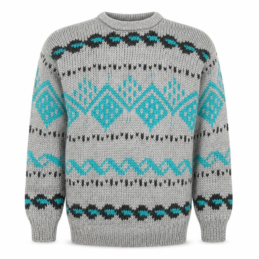 Front view of Club International Men's Grey Chunky Knit Geometric jumper S