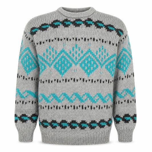 Front view of Club International Men's Grey Chunky Knit Geometric jumper S