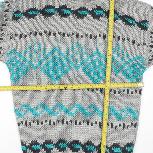 Club International Men's Grey Chunky Knit Geometric Pullover Jumper S