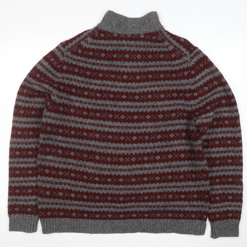 Eddie Bauer Mens Grey Wool Fair Isle Henley Jumper Size L