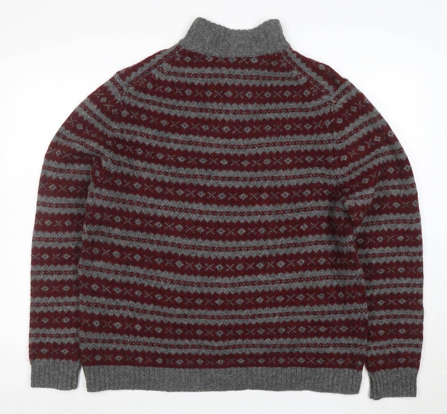 Eddie Bauer Mens Grey Wool Fair Isle Henley Jumper Size L