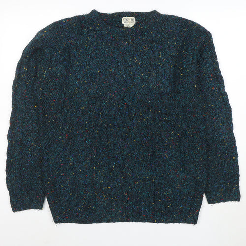 SKYR Men's Blue Cable-Knit Wool Blend Pullover Jumper XS