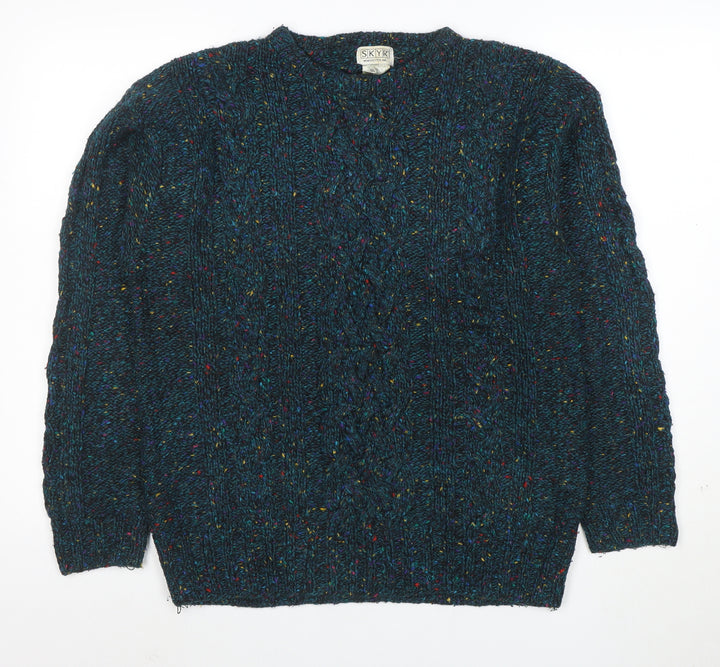 SKYR Men's Blue Cable-Knit Wool Blend Pullover Jumper XS