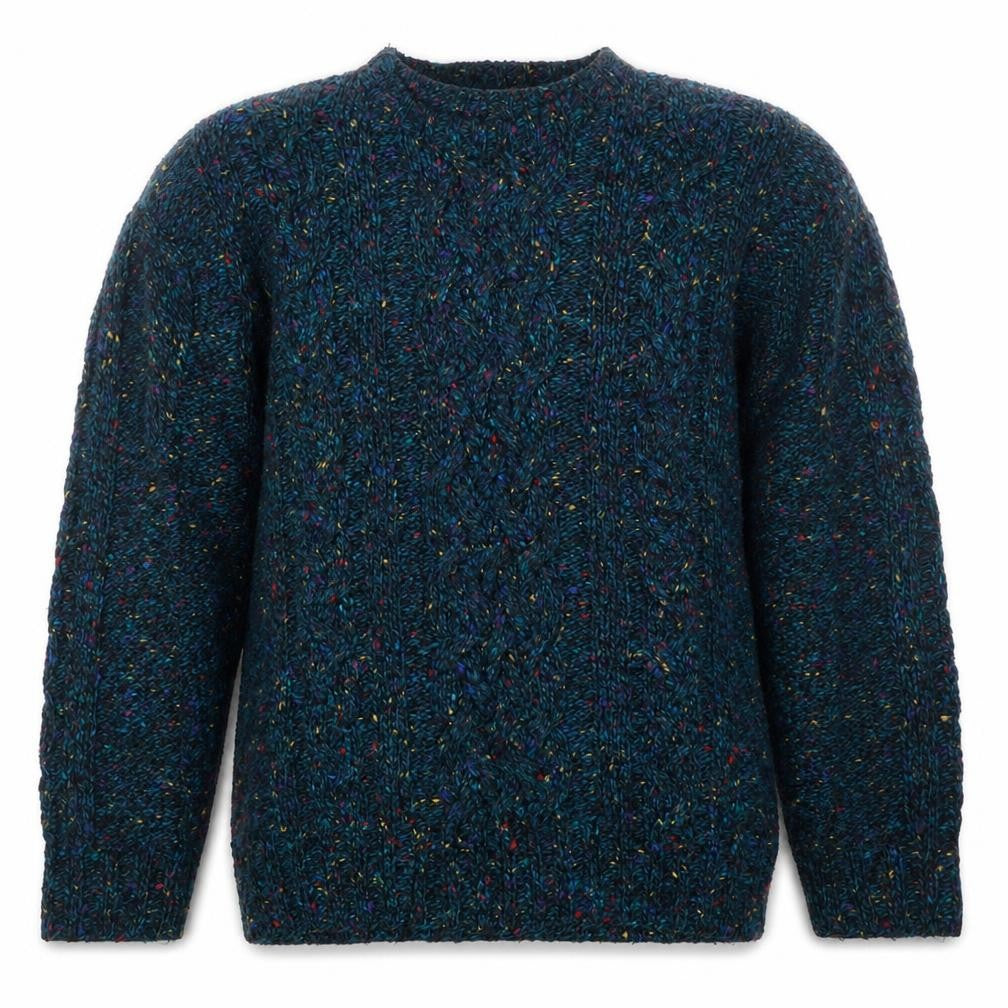 Front view of SKYR Men's Blue Cable-Knit Wool Blend jumper XS