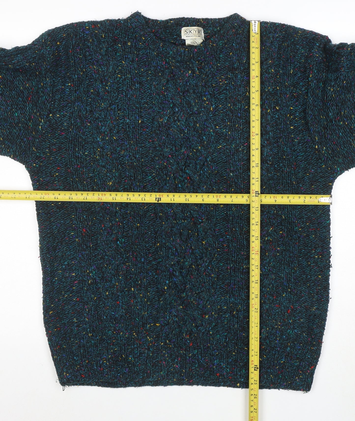 SKYR Men's Blue Cable-Knit Wool Blend Pullover Jumper XS