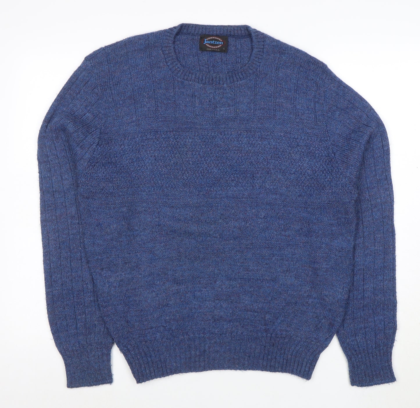 Jantzen Men’s Blue Wool Crew Neck Pullover Jumper Size L Classic Knit