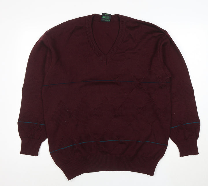 Westbury Men’s Brown Wool V-Neck Argyle Jumper Size L