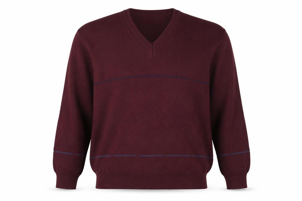 Front view of Westbury Men’s Brown Wool V-Neck Argyle Jumper, size L