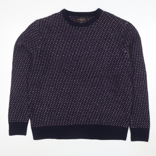 Black Brown 1826 Men's Blue Wool Blend Geometric Pullover Jumper XL