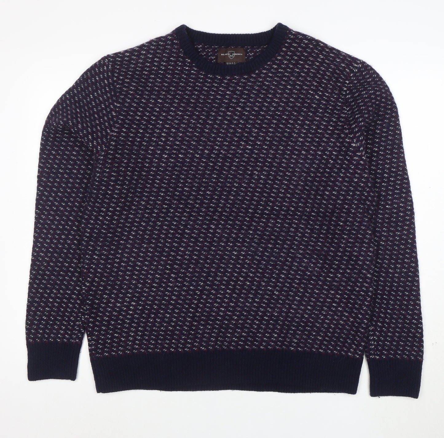 Black Brown 1826 Men's Blue Wool Blend Geometric Pullover Jumper XL