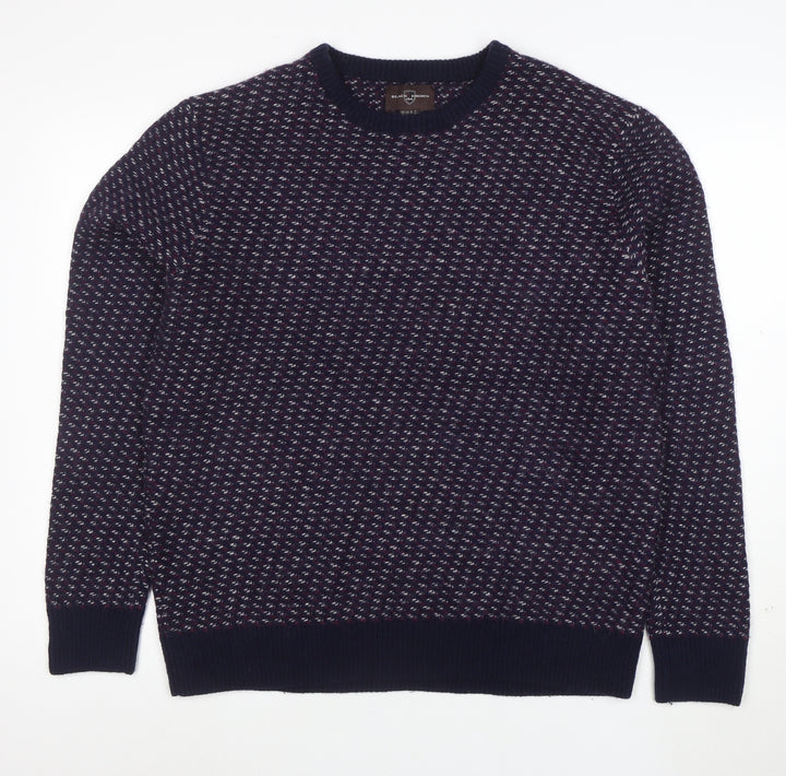 Black Brown 1826 Men's Blue Wool Blend Geometric Pullover Jumper XL