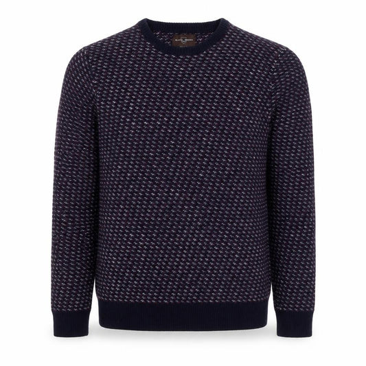 Front view of Black Brown 1826 Men's Blue Wool Blend Geometric jumper XL