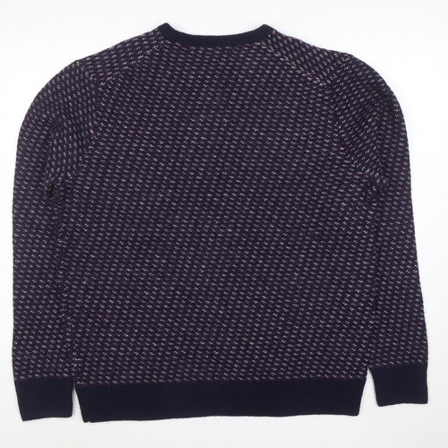 Black Brown 1826 Men's Blue Wool Blend Geometric Pullover Jumper XL