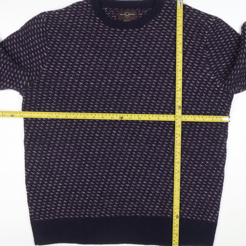 Black Brown 1826 Men's Blue Wool Blend Geometric Pullover Jumper XL