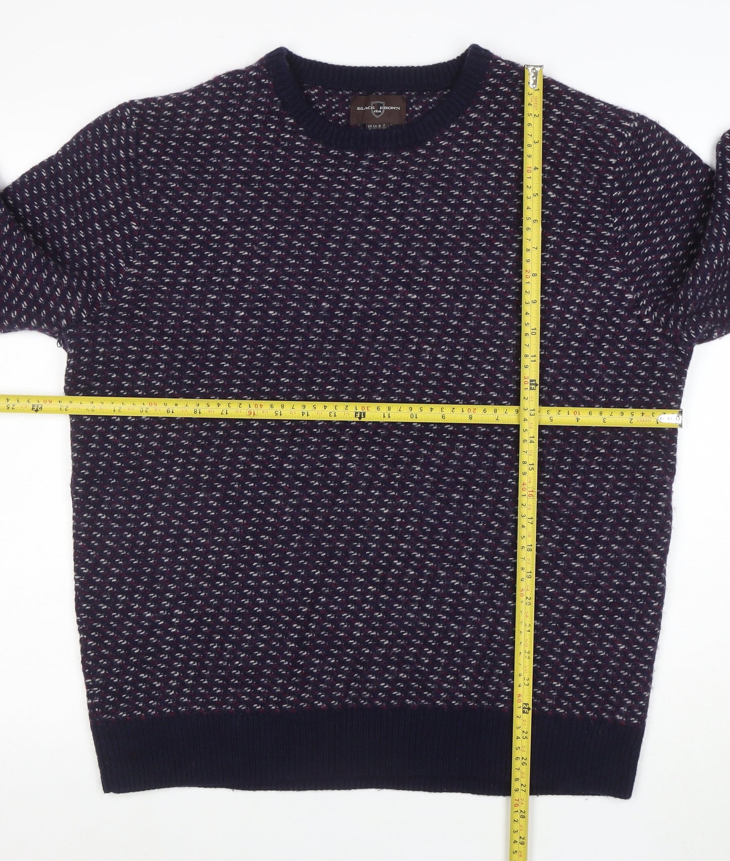 Black Brown 1826 Men's Blue Wool Blend Geometric Pullover Jumper XL