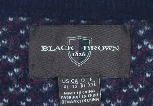 Black Brown 1826 Men's Blue Wool Blend Geometric Pullover Jumper XL