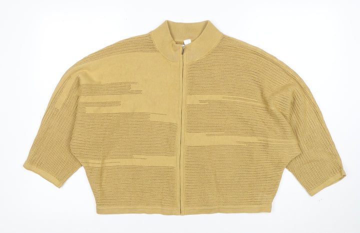 Wynne Collection Women Beige High Neck Full Zip Knit Jumper Size S