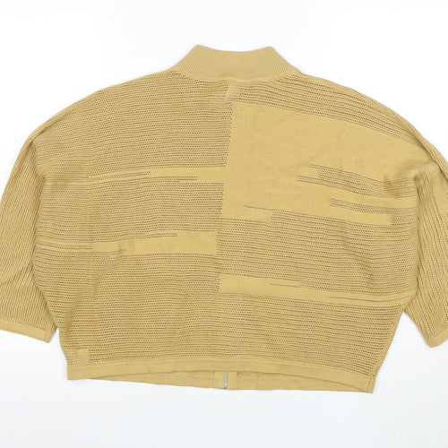 Wynne Collection Women Beige High Neck Full Zip Knit Jumper Size S