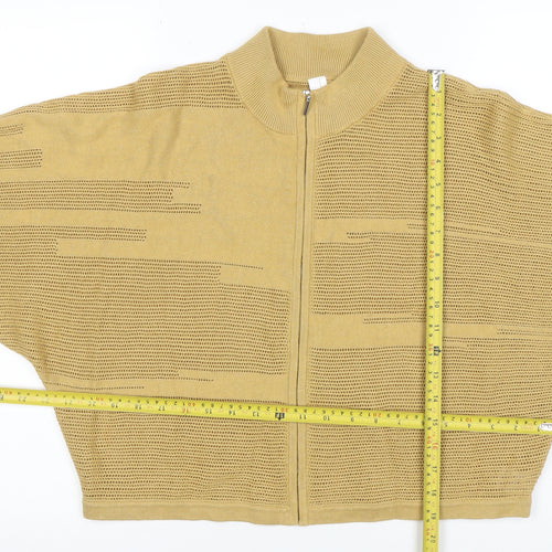 Wynne Collection Women Beige High Neck Full Zip Knit Jumper Size S