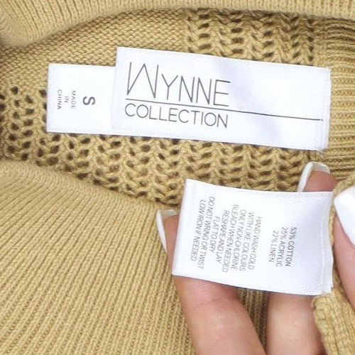 Wynne Collection Women Beige High Neck Full Zip Knit Jumper Size S