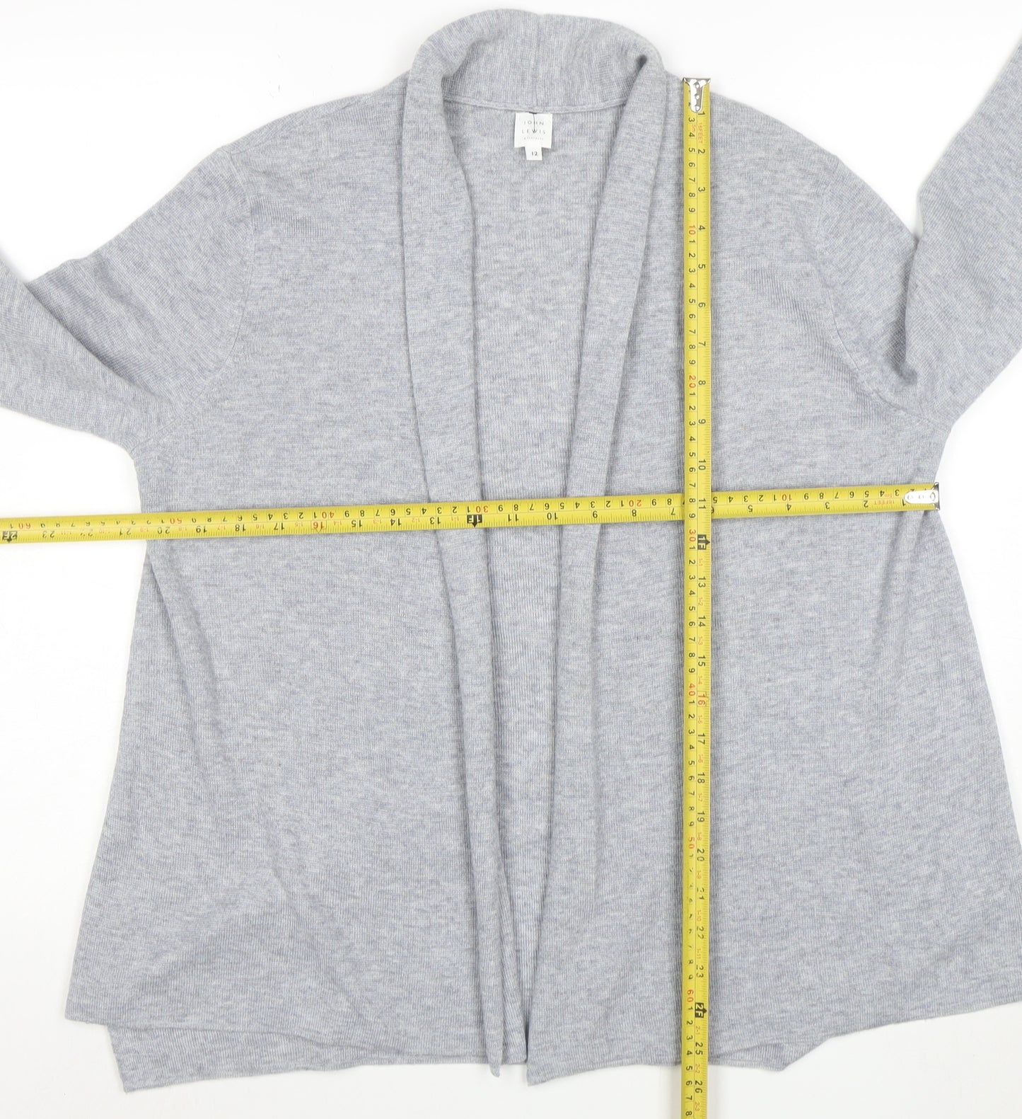 John Lewis Womens Grey Long Sleeve Open Knit Cardigan Size 12